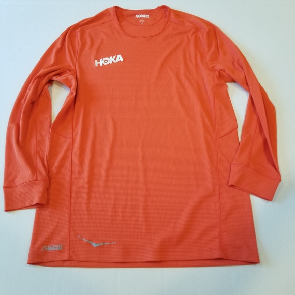 Hoka One One Polartec Power Dry Performance Long Sleeve Shirt Orange Small Men - Picture 2 of 7
